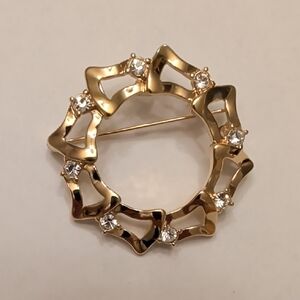 Monet Gold Brooch with Crystal Details
